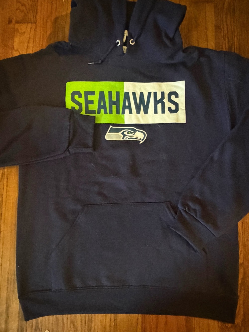 NFL Seattle Seahawks Navy and Bright Green Hoodie - Men's M
